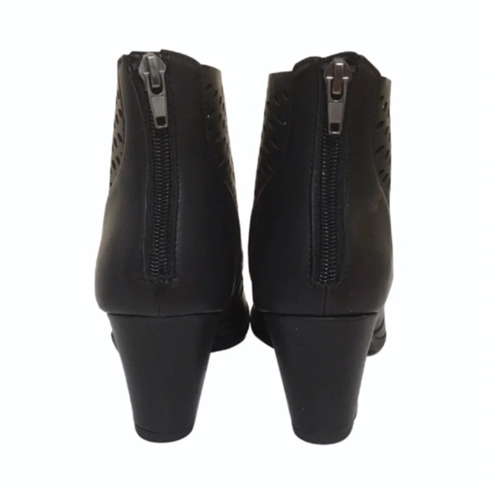 Laser Cut Back Zip Almond Toe Heeled Ankle Booties - Picture 2 of 4